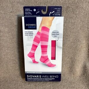 SIGVARIS WELL BEING Sz 7.5-9.5 Pink Stripe Compression Socks 15-20 mm hg NEW